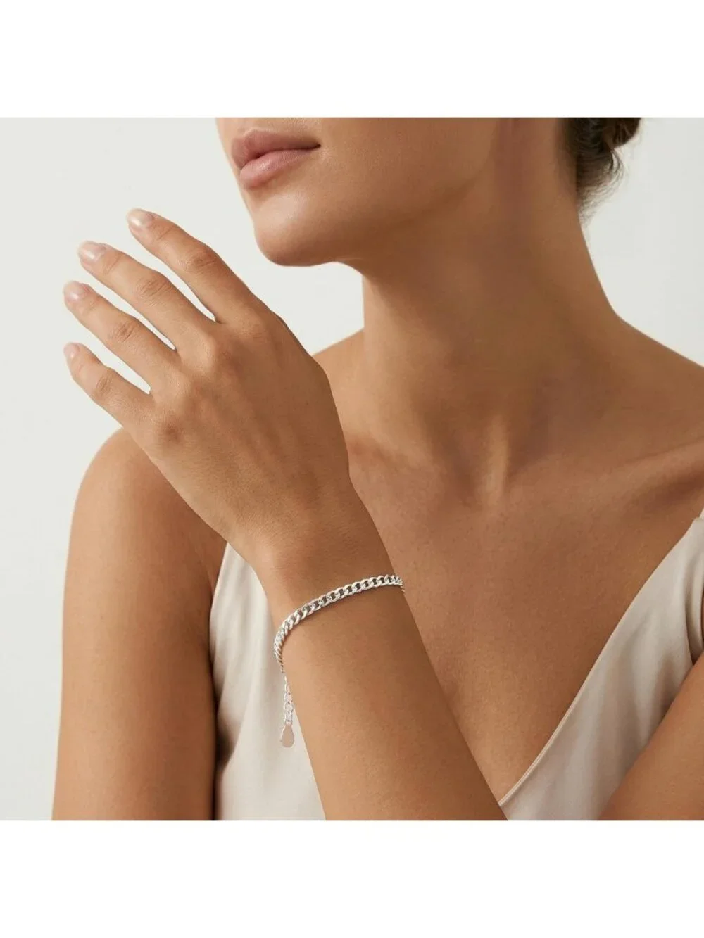 925 Sterling Silver Diamond-Cut Cuban Link Chain Bracelet for Women, 6.5-8
